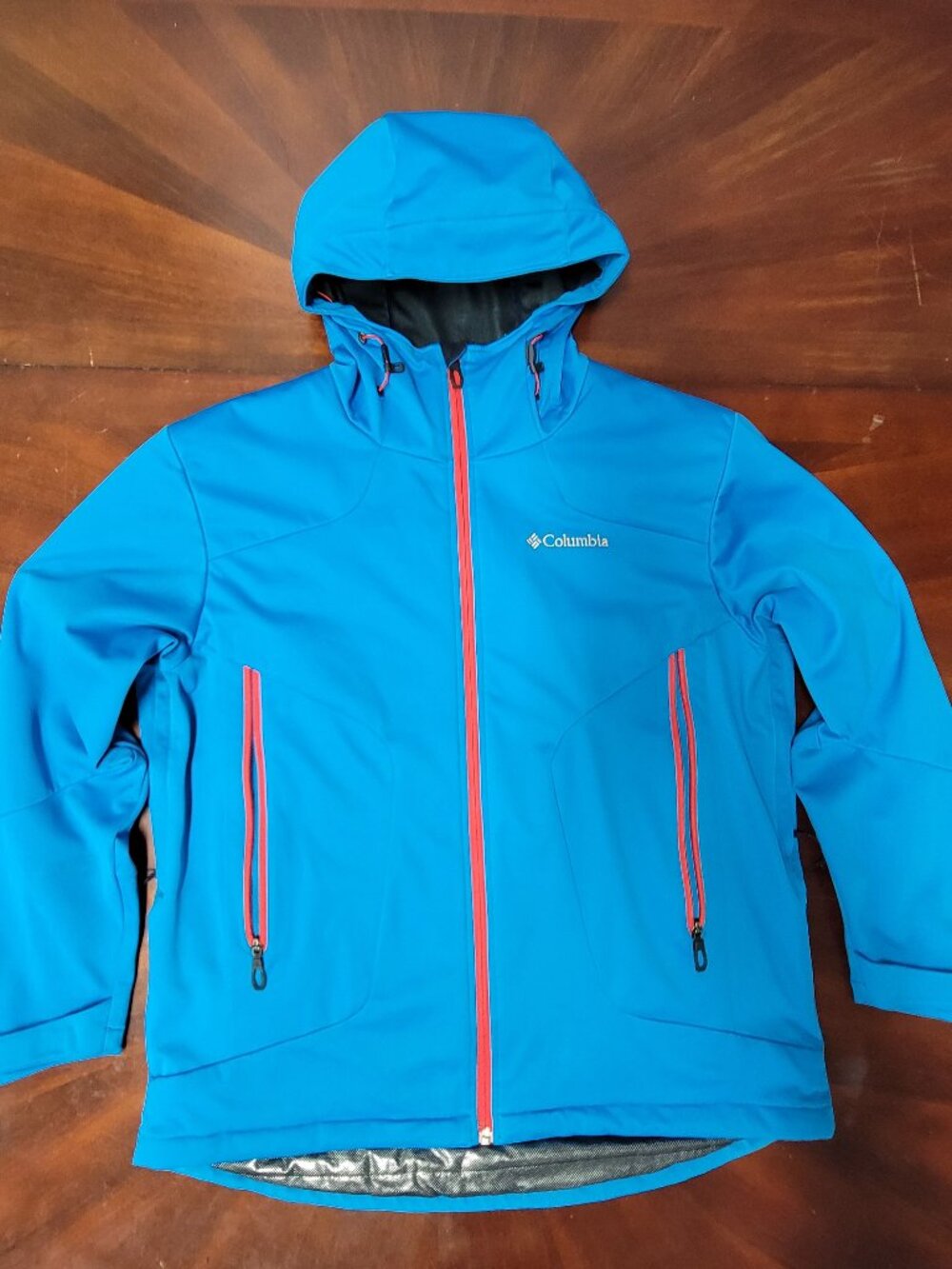 Columbia Titanium Omni Heat Wind Block Softshell Hooded Jacket Blue Orange L